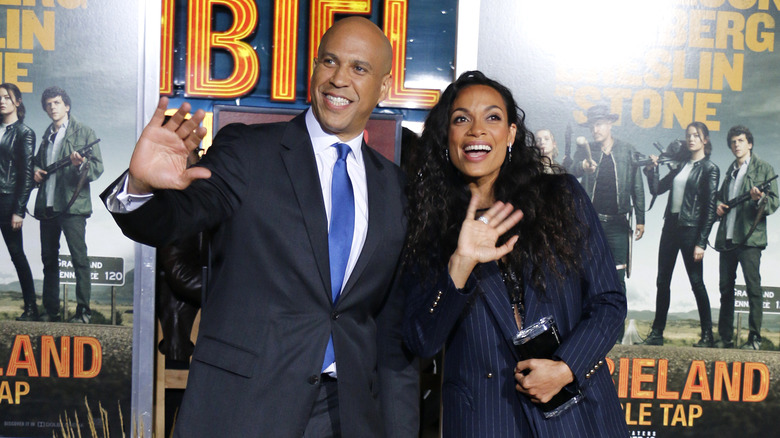 Rosario Dawson and Senator Cory Booker at the Los Angeles premiere of "Zombieland Double Tap" in October 2019