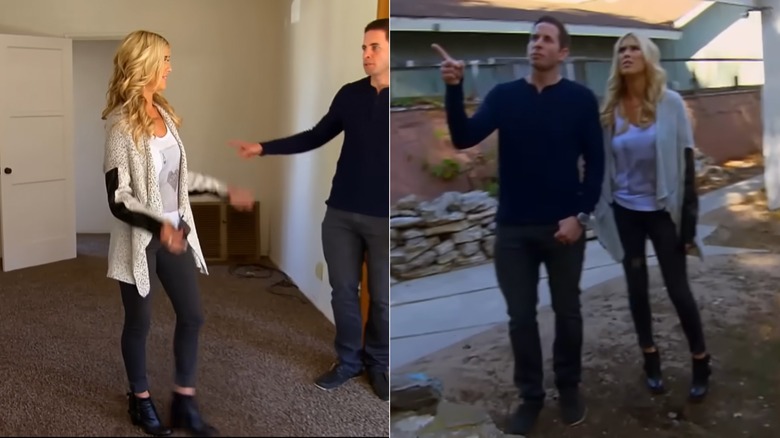 Christina Haack on Flip or Flop wearing black skinny jeans and a gray sweater