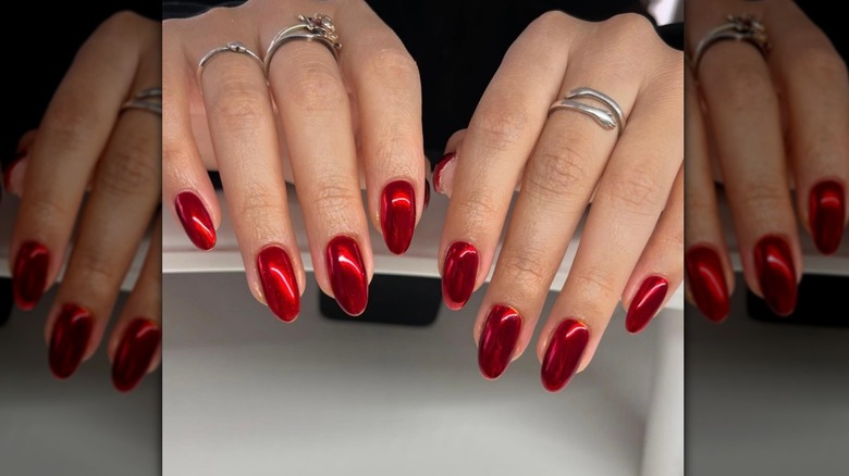 shiny red ornament inspired nails