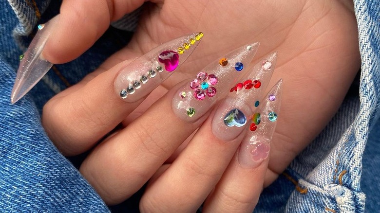 Clear rhinestone nails