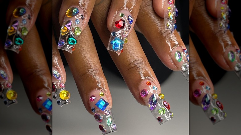 Clear gemmed nails