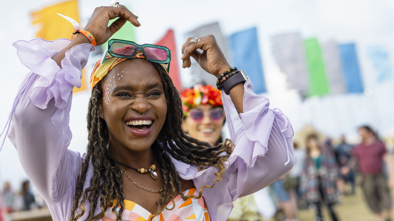 A woman enjoying at a festival