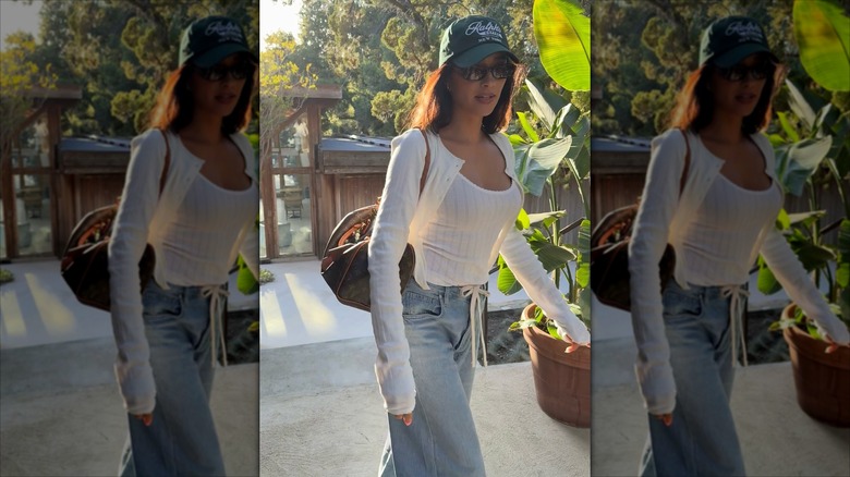 Shay Mitchell wearing drawstring jeans in 2025