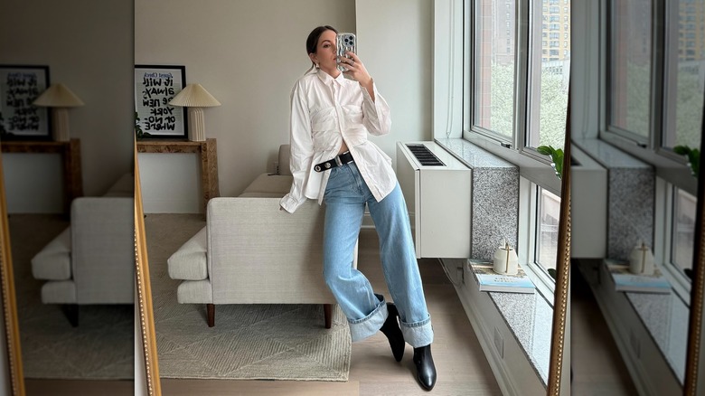 Rolled up jeans with boots clearance