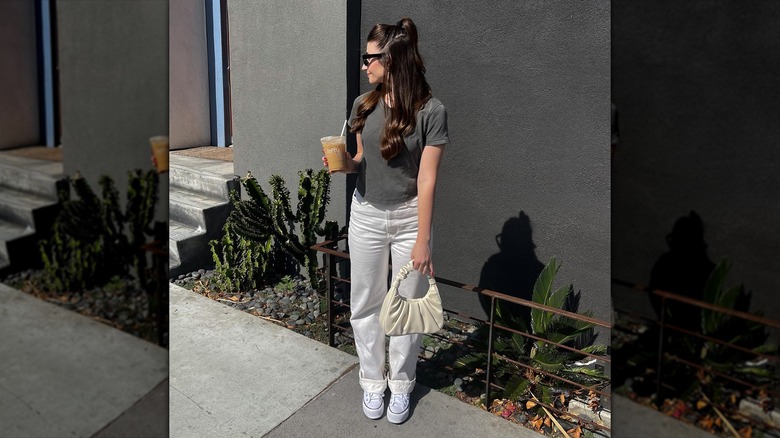 Cuffed white jeans