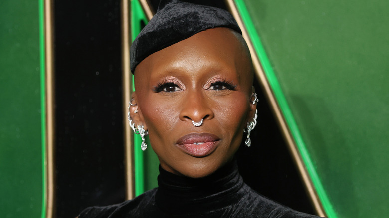 Close-up of Cynthia Erivo posing at the European premiere of "Wicked"