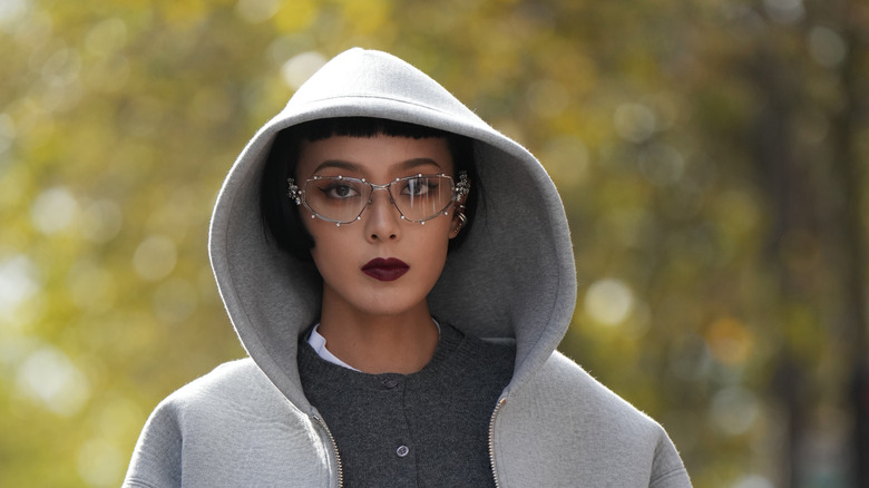 Woman in dark lipstick 