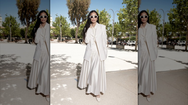 Demi Moore on the street in an all-white outfit