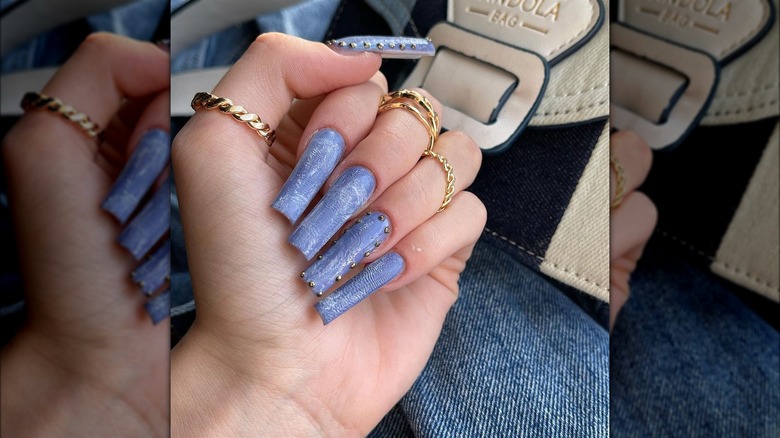 Textured denim manicure