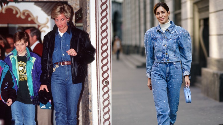 Princess Diana in denim on denim; young woman in denim on denim 