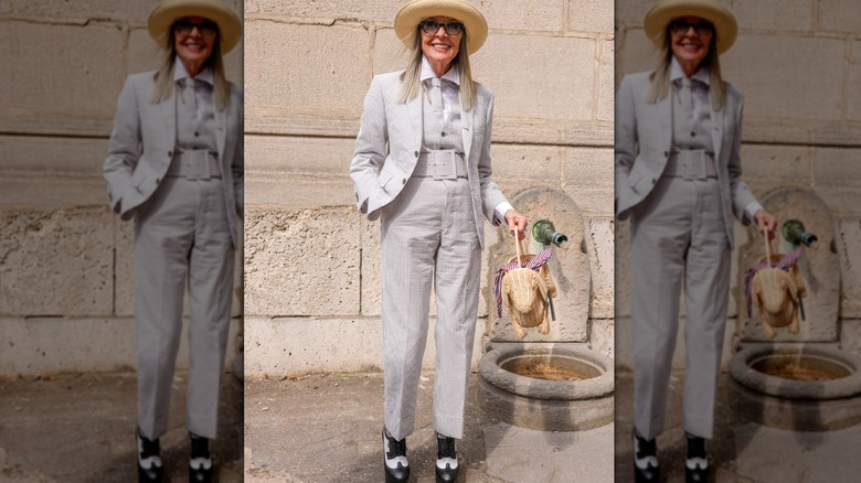 Diane Keaton in a striped suit