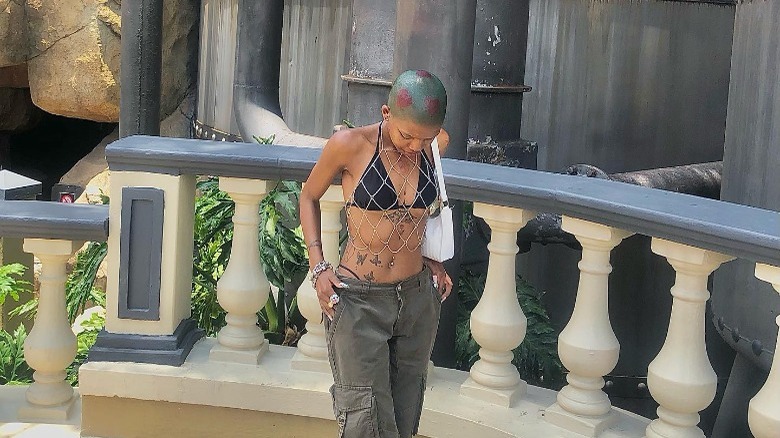 see-through chain top, black bikini