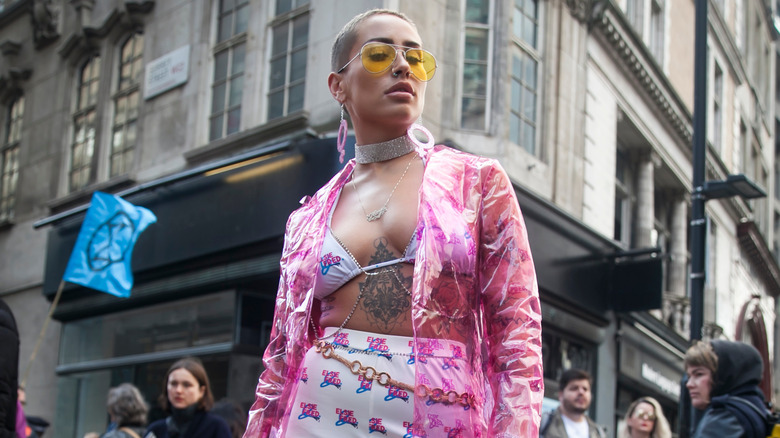 white bikini pink sheer coat