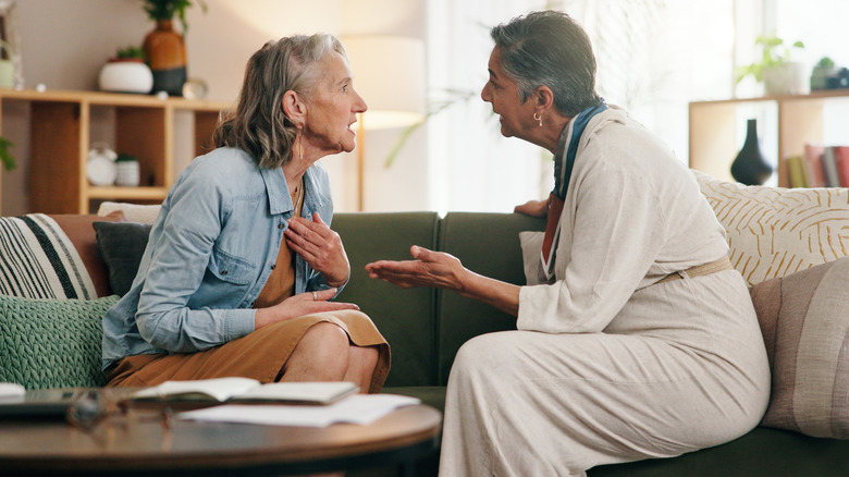 Older lesbian couple having an argument