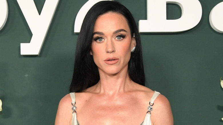 Katy Perry on the red carpet with long, dark hair