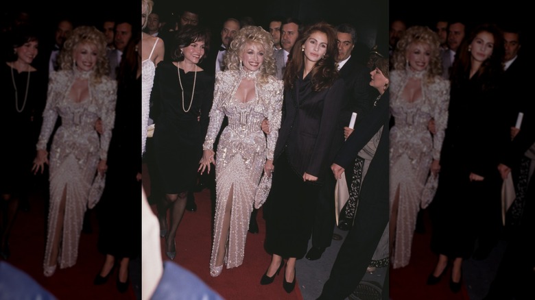 Sally Field, Dolly Parton, and Julia Roberts attend Steel Magnolias premiere in NYC November 1989