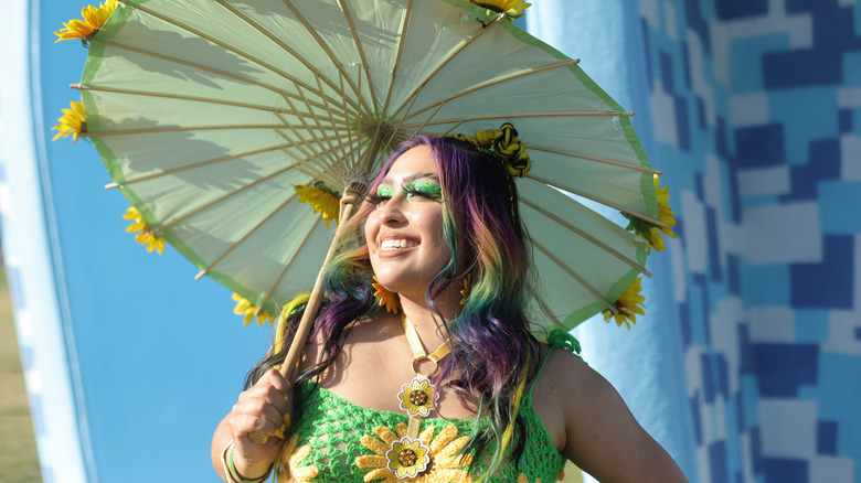 Woman in green festival garb