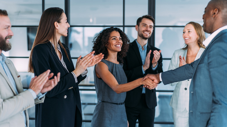 Business people celebrating