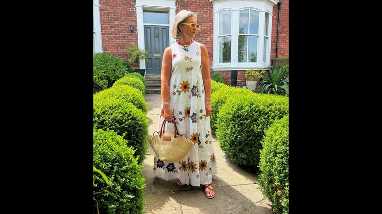 Melissa Abbott wearing a linen boatneck dress