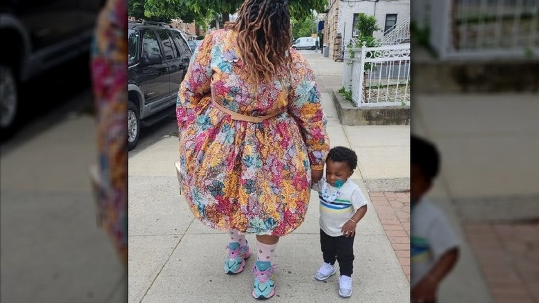 Colorful dress and sneakers