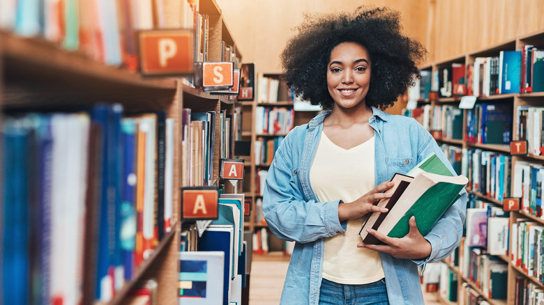 Woman in a library