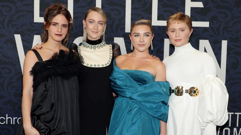 Emma Watson on the red carpet with her Little Women co-stars