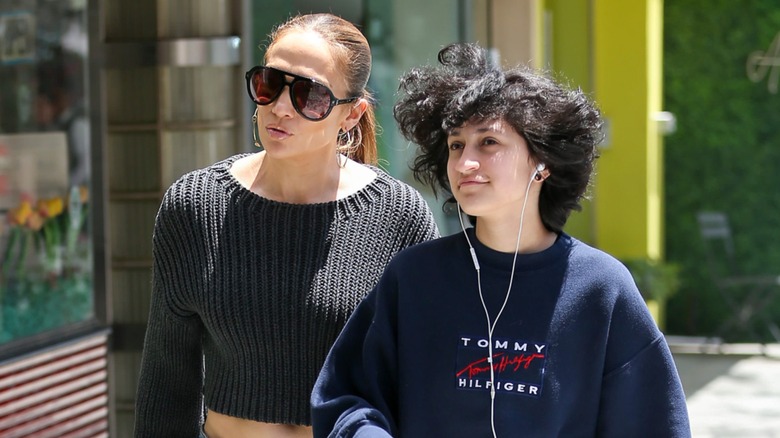 Jenifer Lopez and Emme Muniz walking together