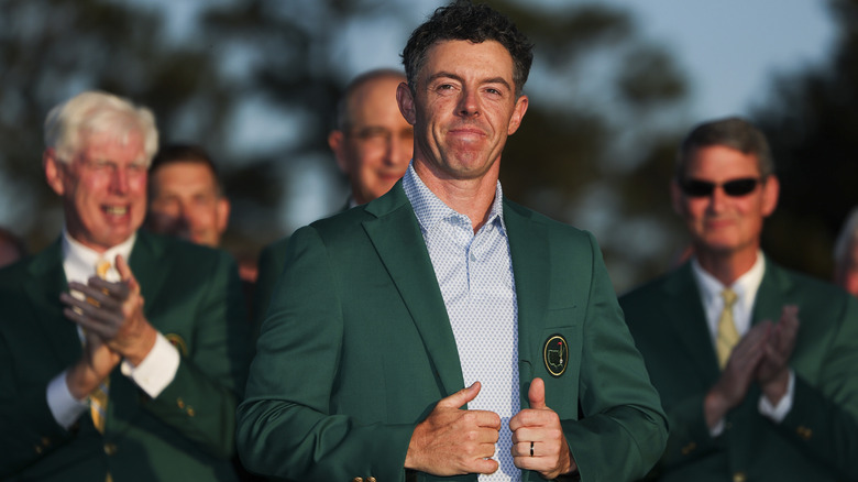Rory McIlroy appears proud as he wears his Green Jacket at the 2026 Masters Tournament