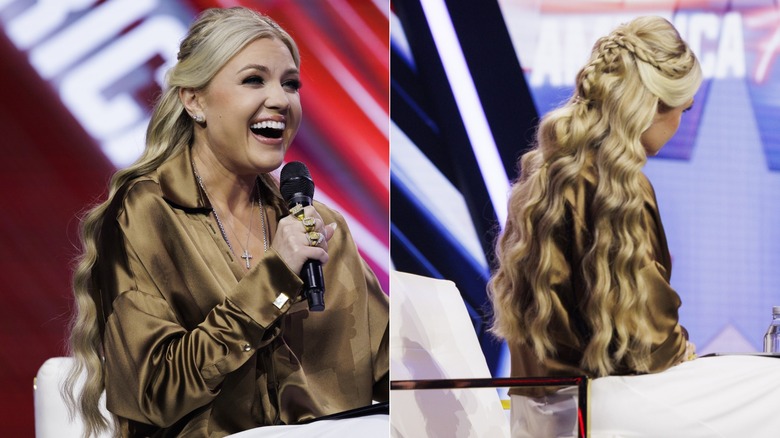 Two images of Erika Kirk and her hair at an event with Nicki Minaj