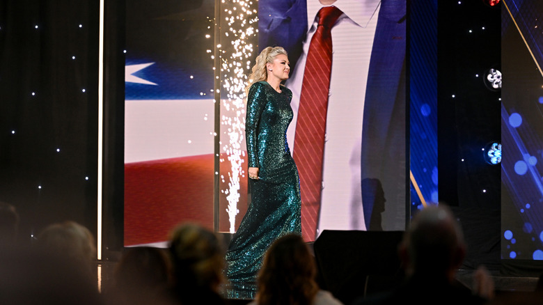 Erika Kirk accepts the inaugural Charlie Kirk Legacy Award onstage during the 2025 Fox Nation Patriot Awards
