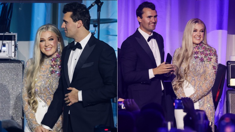 Erika and Charlie Kirk on stage during the Turning Point USA Inaugural-Eve Ball