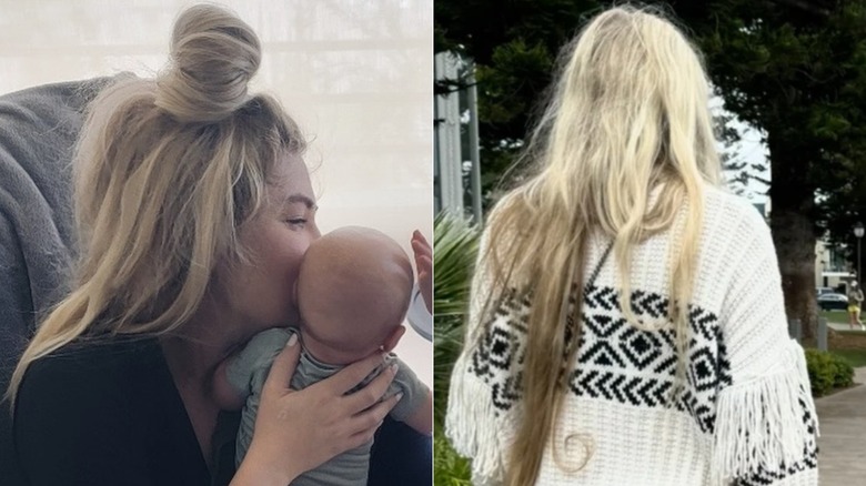 Two photos of Erika Kirk, side by side, wearing her natural hair