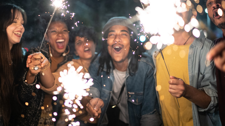 Partying with sparklers 