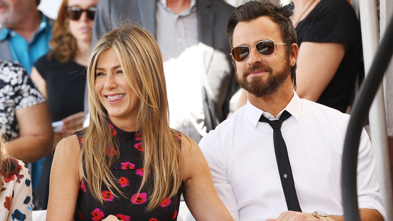 Jennifer Aniston and Justin Theroux attend the ceremony honoring Jason Bateman with a Star on The Hollywood Walk of Fame held on July 26, 2017