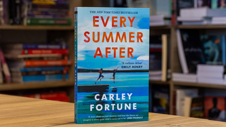 Close up Carley Fortune's Every Summer After book in the bookshop.