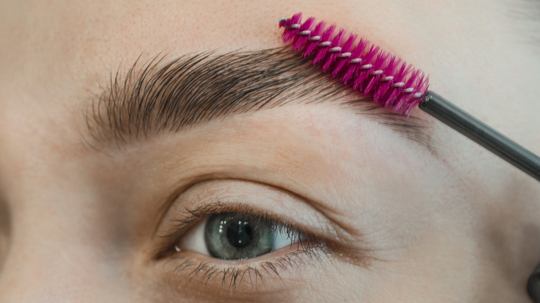 Women brushing her eyebrows