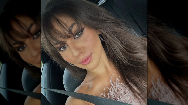 Brunette eyelash bangs