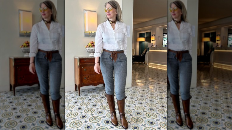 A woman in riding boots on Instagram