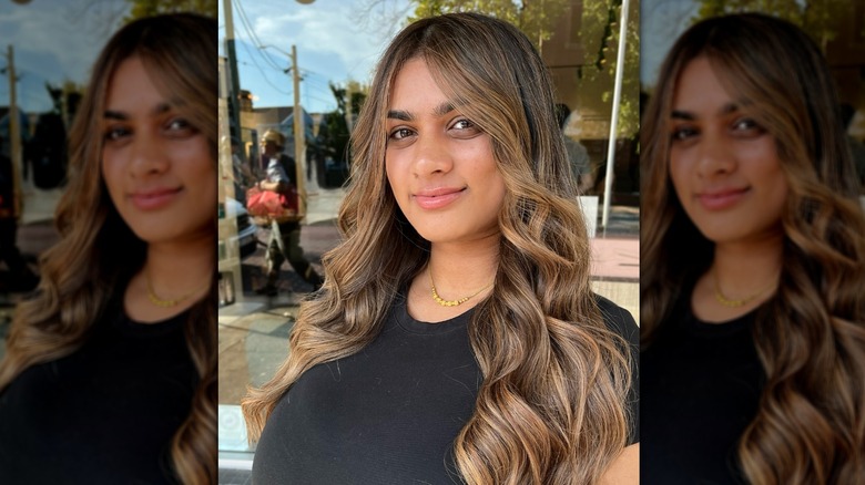 woman with burnt caramel hair