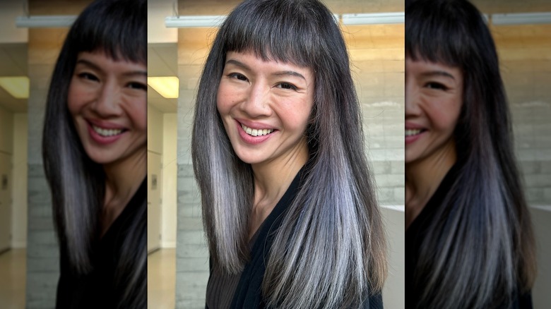 Woman with gray blended hair