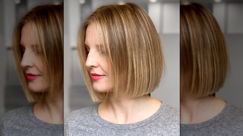Woman with butter blonde bob