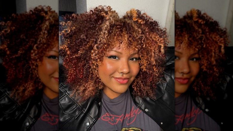 Woman with curly calico hair