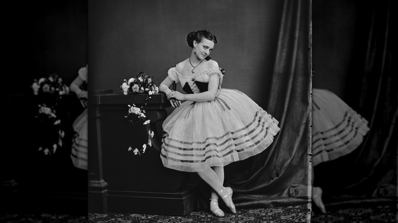 Marie Camargo depicted in a painting wearing original ballet shoes