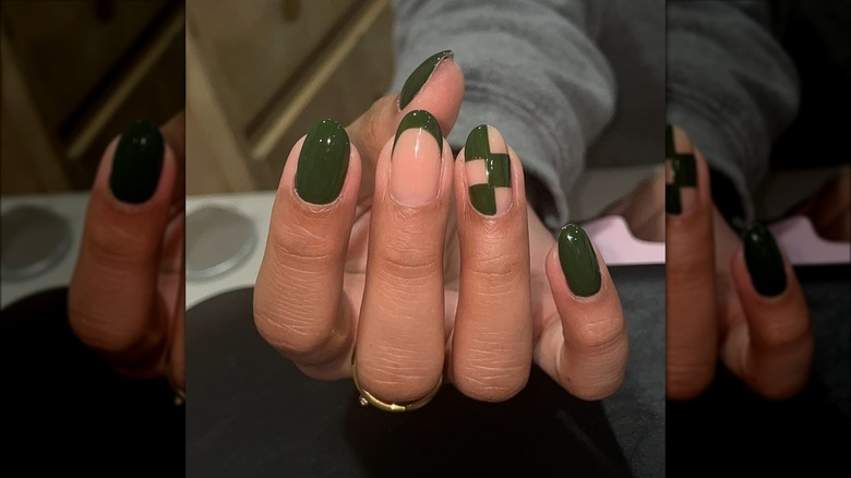 Forest green nail art