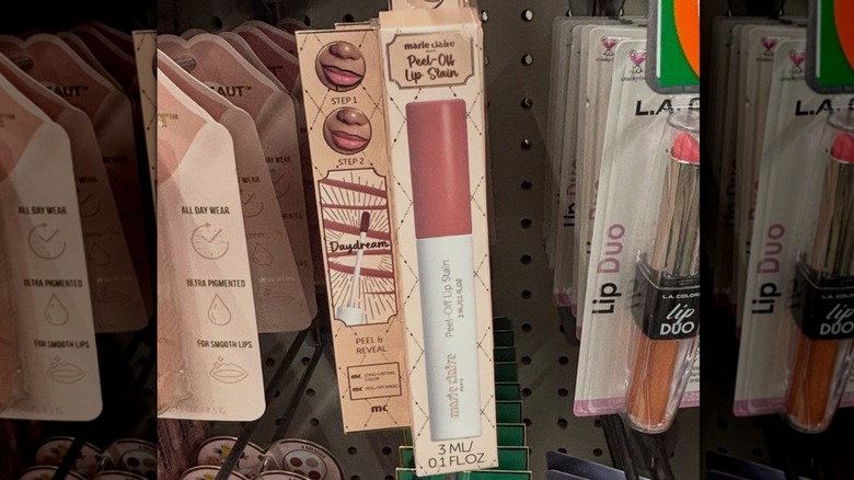 A close-up of the product Marie Claire Peel-Off Lip Stain at the Dollar Tree