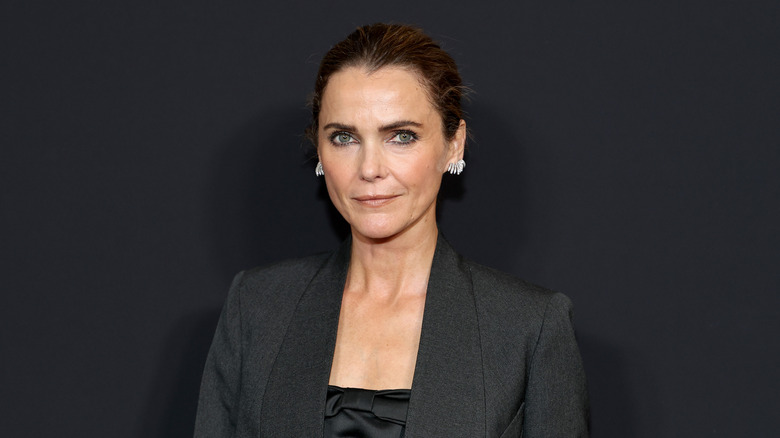 Keri Russell on the red carpet with a slick back hairstyle