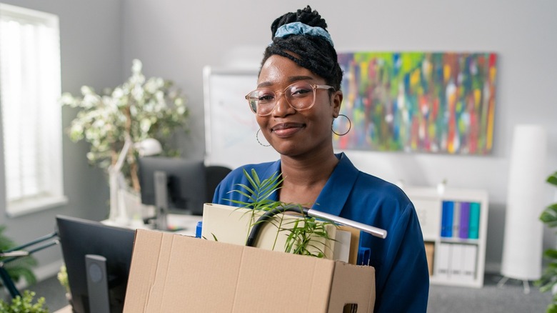 Woman quits job with a smile