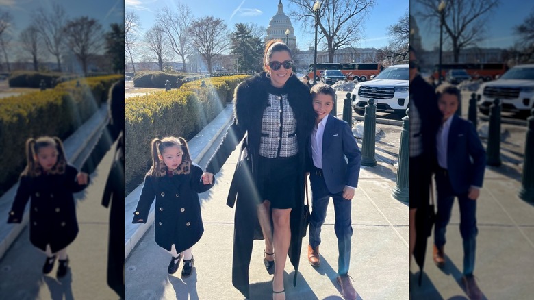 Rachel Campos-Duffy walking hand-in-hand with her kids