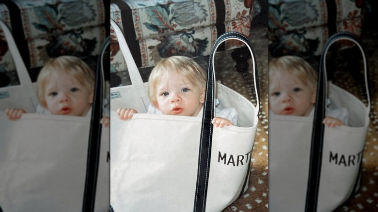 Baby Francesca Scorsese in a tote bag