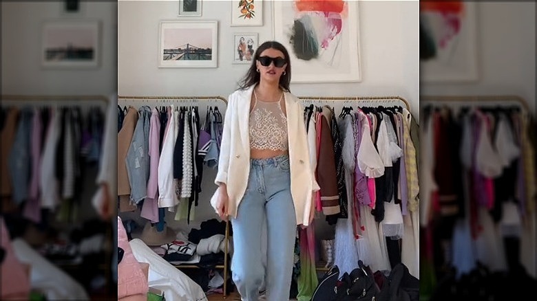 Lace crop top and blazer